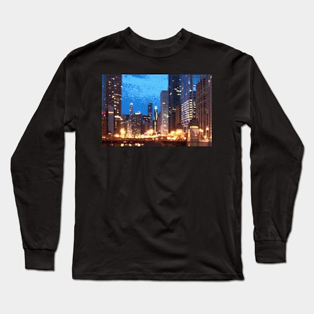 Lasalle Street Bridge at Night Long Sleeve T-Shirt by aldersmith